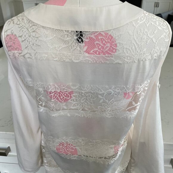 BCBGMaxAzria Erid Gardenia VNeck Lace Cover Up Adjustable Sleeve Cream Sz XS - Picture 10 of 16